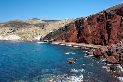 View of the Red Beach, Akrotiri, Santorini, Greece (Siro Moya/VWPics via AP Images)