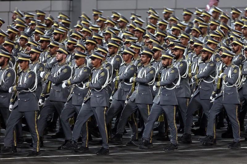 Members of the Saudi security forces participate in a military parade in Makkah. AFP