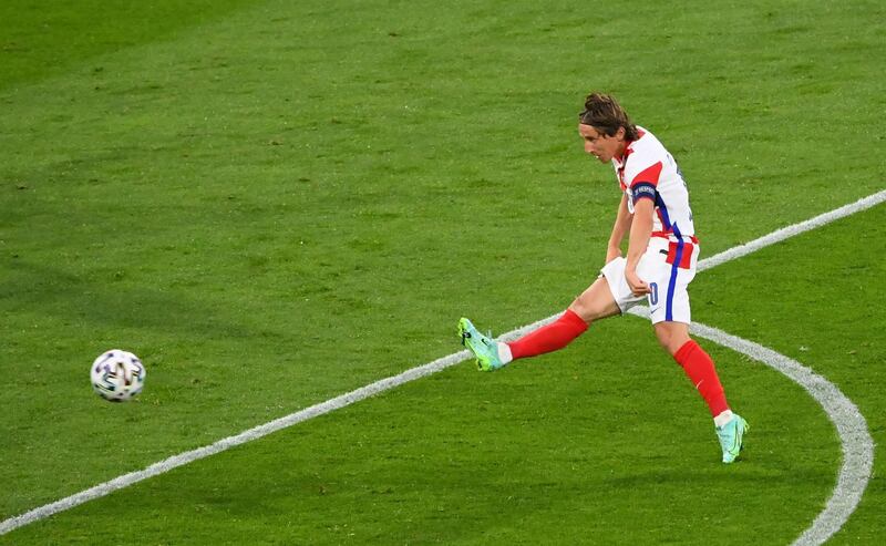 Croatia's Luka Modric scores their second goal against Scotland. Reuters