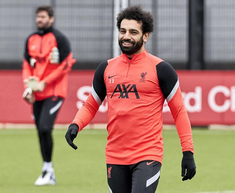 KIRKBY, ENGLAND - FEBRUARY 15: (THE SUN OUT, THE SUN ON SUNDAY OUT) Mohamed Salah of Liverpool during a training session at AXA Training Centre on February 15, 2021 in Kirkby, England. (Photo by Nick Taylor/Liverpool FC/Liverpool FC via Getty Images)