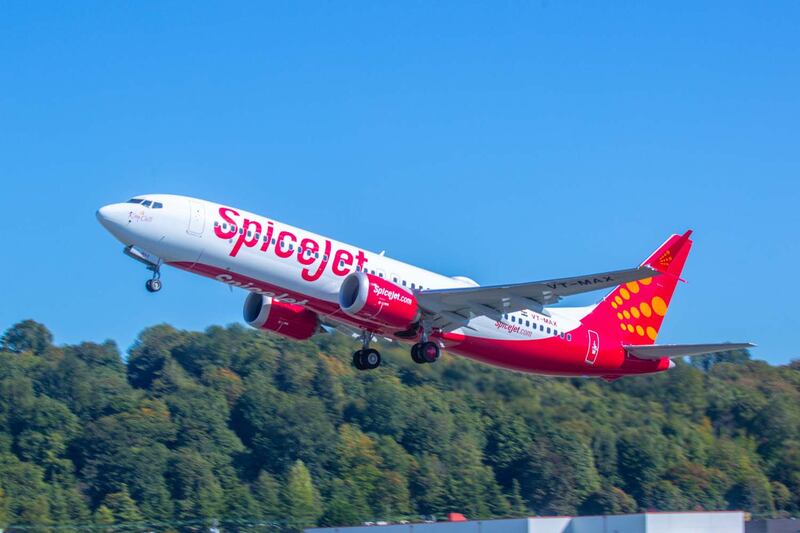 SpiceJet's first 737 MAX 8 takes-off from Boeing Field in Seattle, Washington (Craig Larson photo).