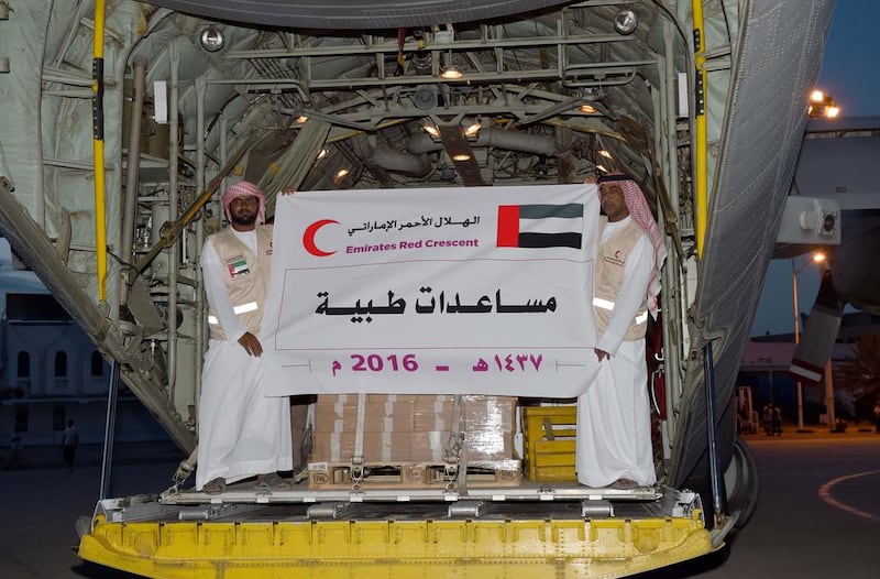 The Emirates Red Crescent has begun sending aid to Mukalla since its liberation from Al Qaeda. The first plane carrying ERC aid landed in the city on May 8, 2016. Wam