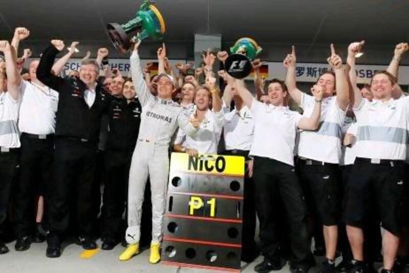 Mercedes celebrate their victory in the Chinese Grand Prix.