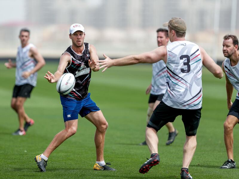 Abu Dhabi, April 13, 2019.  Middle East Touch preparing to play at the World Cup of rugby's non-contact version. --   Craig Henderson in action.
Victor Besa/The National.
Section:  SP  
Reporter:  Paul Radley