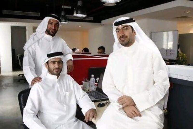 From left, Ahmed Al Ashram, Faisal Lufti and Mohammed Kazim, the co-founders of Allinque. Jeffrey E Biteng / The National
