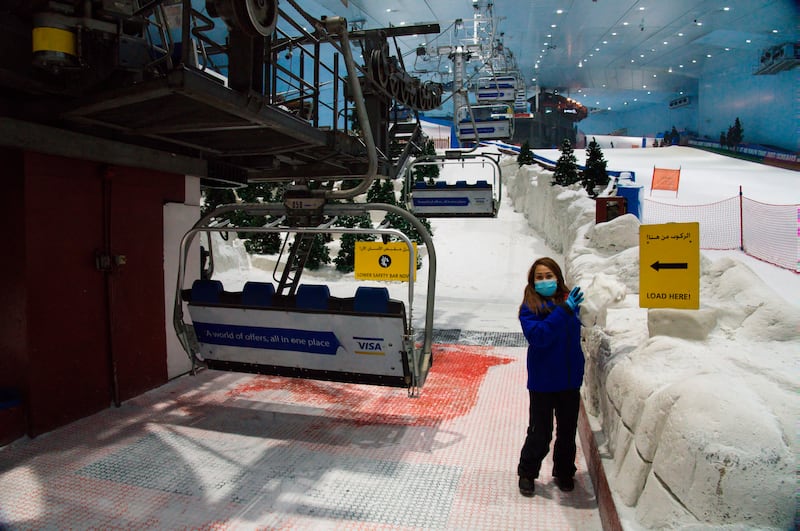 The ski lift at Ski Dubai inside the Mall of the Emirates. With its 22,500 square metres of skiiing, the centre is arguably one of the Gulf region's most eye-catching and unexpected attractions. Photo: AP