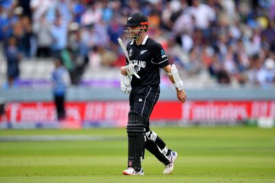 LONDON, ENGLAND - JULY 14: Kane Williamson of New Zealand walks off the field after being dismissed by Liam Plunkett of England during the Final of the ICC Cricket World Cup 2019 between New Zealand and England at Lord's Cricket Ground on July 14, 2019 in London, England. (Photo by Clive Mason/Getty Images)