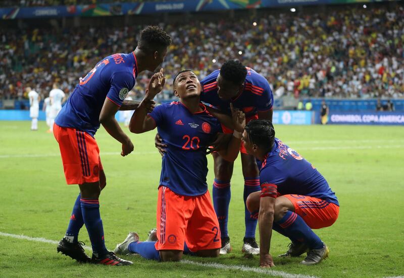 Colombia's Roger Martinez celebrates scoring their first goal. Reuters