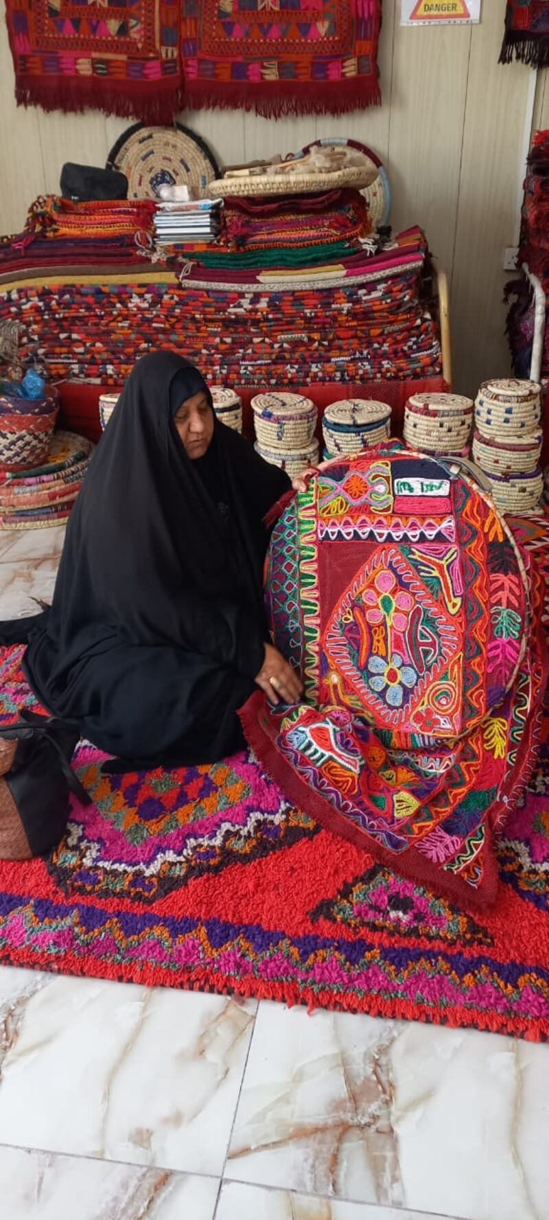 Teacher Eltifat Khrejan Lafta, 55, in 2014 established a workshop to preserve the traditional art of weaving Iraqi kilims. All photos: Eltifat Khrejan Lafta