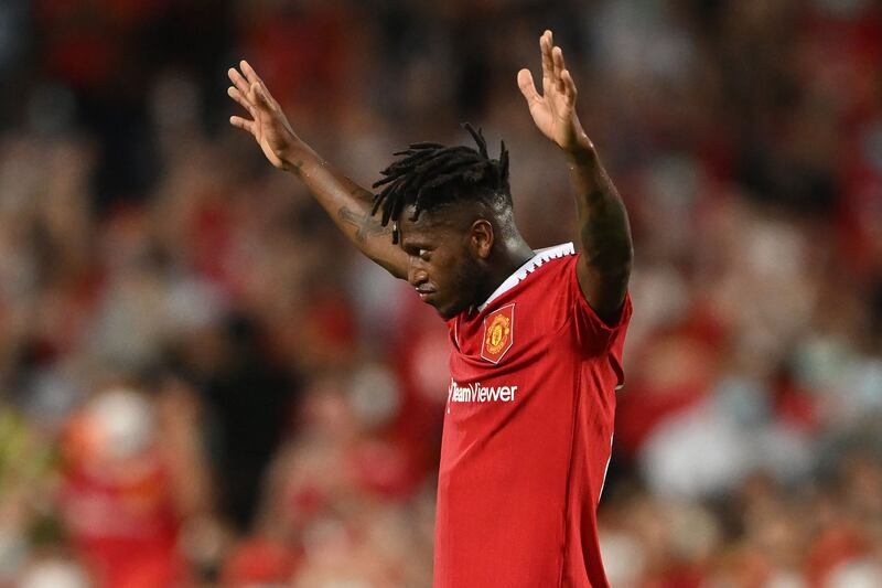 Manchester United's Fred celebrates scoring his side's goal against Liverpool. AFP