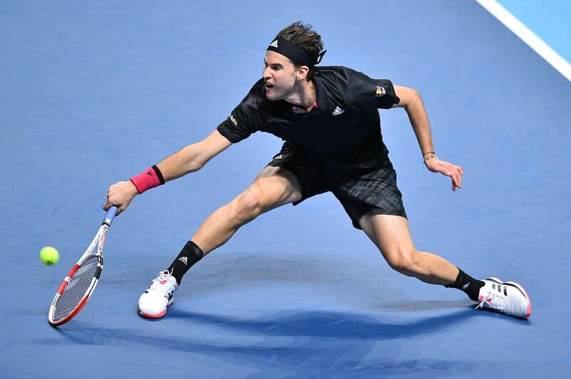 Dominic Thiem returns against Rafael Nadal. AFP