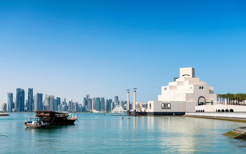 FR2DEC View of Museum of Islamic Art and skyline of city in Doha Qatar. Urbanmyth / Alamy Stock Photo