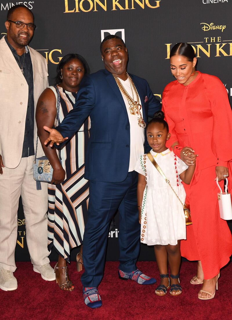 Tracy Morgan with his wife Megan Wollover, daughter Maven Sonae Morgan and family arrive for the world premiere of Disney's 'The Lion King' at the Dolby Theatre on July 9, 2019. AFP