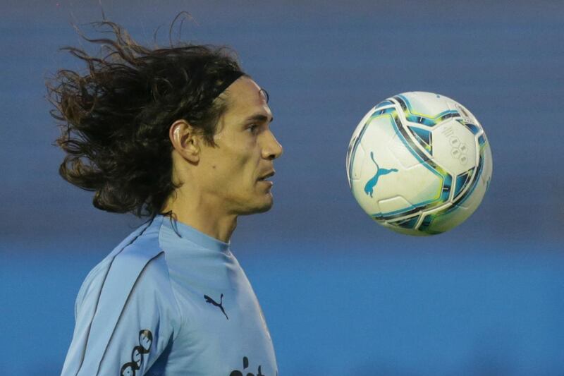 Uruguay's Edinson Cavani warms up before the World Cup South American qualifier against Brazil at the Centenario Stadium in Montevideo on Tuesday, November 17. AFP