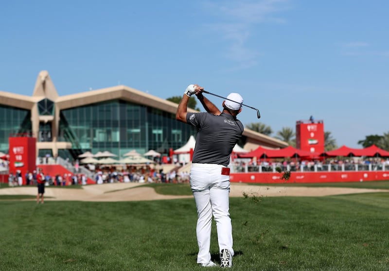 Abu Dhabi, United Arab Emirates - Reporter: Paul Radley and John McAuley: Lee Westwood plays a shot on the 9th hole on the 4th and final day of the Abu Dhabi HSBC Championships. Sunday, January 19th, 2020. Abu Dhabi Golf Club, Abu Dhabi. Chris Whiteoak / The National