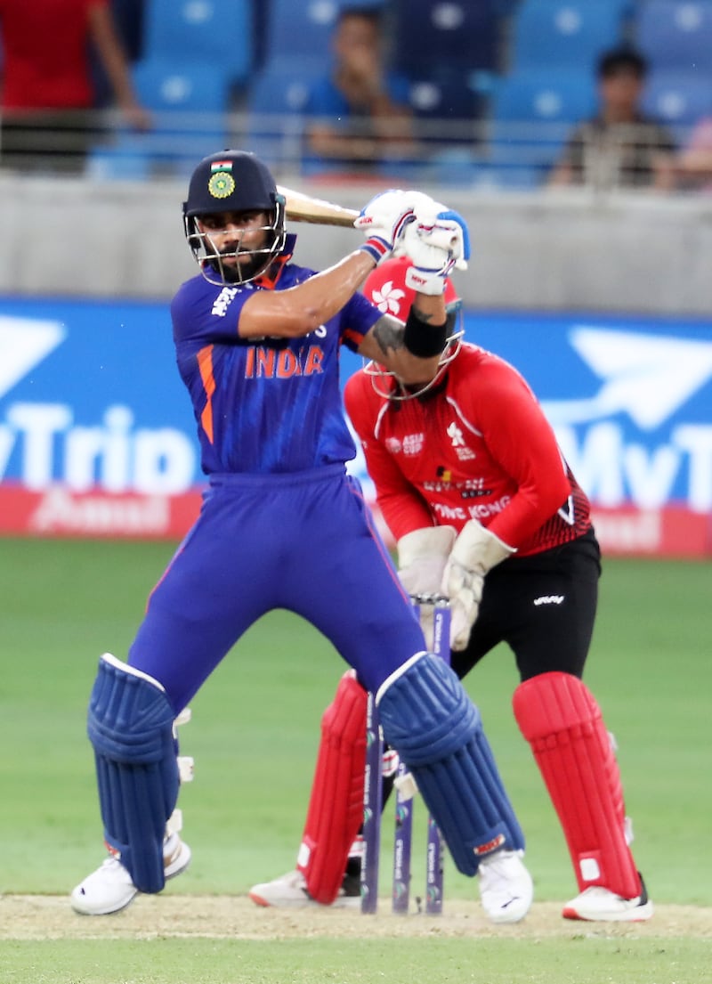 India batter Virat Kohli plays a shot in Dubai.
