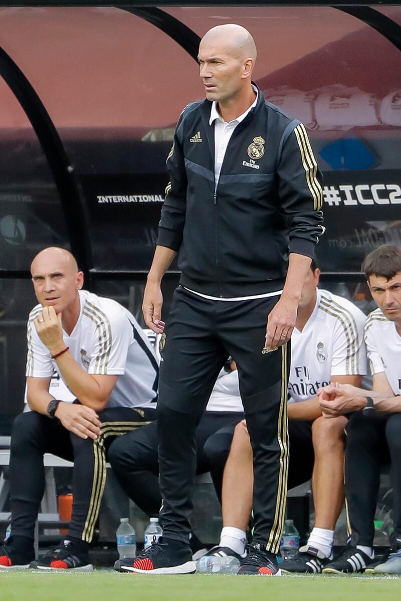 Real Madrid coach Zinedine Zidane watches on. EPA