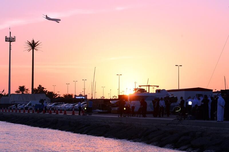 Etihad aircraft flying over the Abu Dhabi corniche in Abu Dhabi. Courtesy Etihad Airways