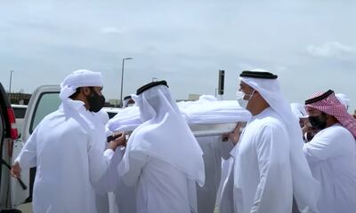 Sheikh Saif bin Zayed, Deputy Prime Minister and Minister of the Interior, offered prayers for the family at the funeral, which took place in Al Ain. Photo: Wam