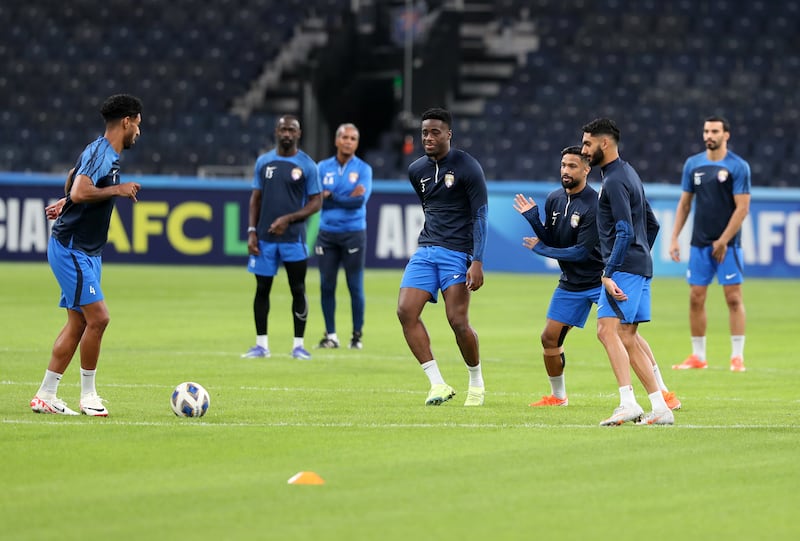 Al Ain players  train in the Kingdom Arena before the game against Al Hilal. 