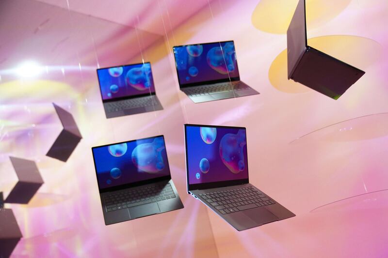 New Galaxy Book S laptops are displayed during the launch event. AFP