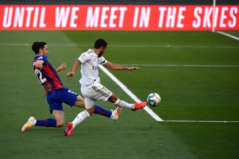 Real Madrid's Eden Hazard shoots on goal. AFP