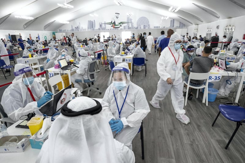 ABU DHABI, UNITED ARAB EMIRATES. 05 AUGUST 2020. The DPI Screening facility along the border between Dubai and Abu Dhabi which screens travellers for the COVID-19 virus using a blood sample and laser technology. It is a quick blood test and results are out in a matter of minutes. (Photo: Antonie Robertson/The National) Journalist: Nick Webster. Section: National.