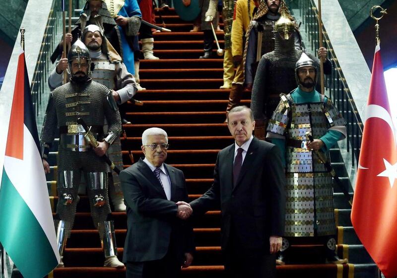 Turkish President Recep Tayyip Erdogan and Palestinian President Mahmoud Abbas in Ankara on a previous visit. AFP