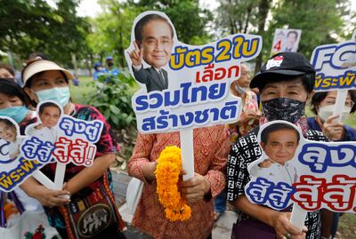 Supporters of Thai Prime Minister Prayut Chan-o-cha during a general election campaign in Bangkok last week. EPA