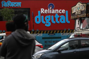 A general view of Reliance Digital billboard near Mumbai. Reliance Industries has seen its share price soar as the company secured strategic investors in Jio Platforms, the digital to mobile part of Reliance. EPA