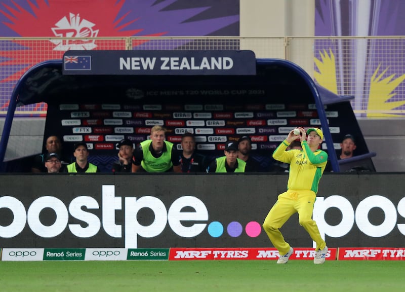 New Zealand's Kane Williamson is caught on the boundary by Steve Smith. Chris Whiteoak / The National