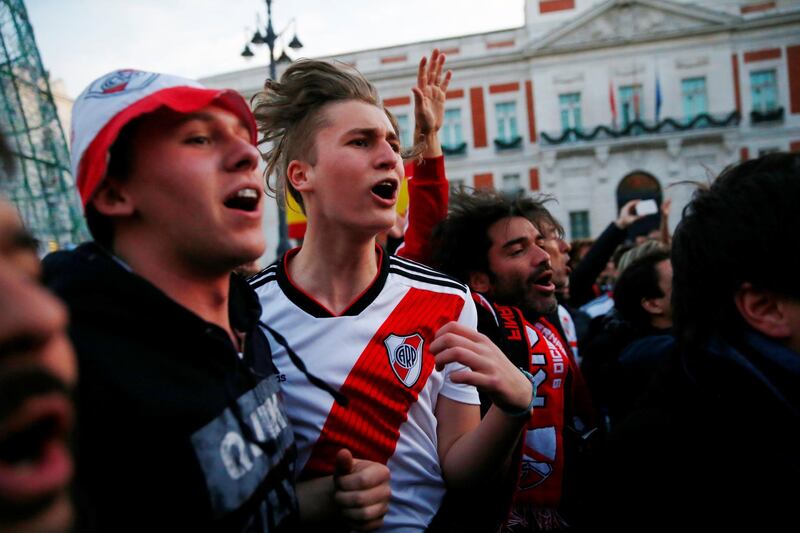 River Plate fans at Puerta del Sol Square, Madrid. Reuters