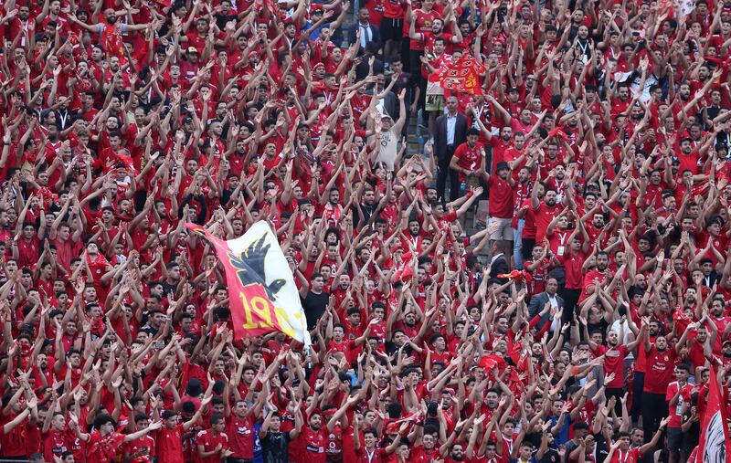 Al Ahly fans chant during the CAF Champions League final between against Wydad Casablanca, in Cairo. Al Ahly won the first leg 2-1. EPA