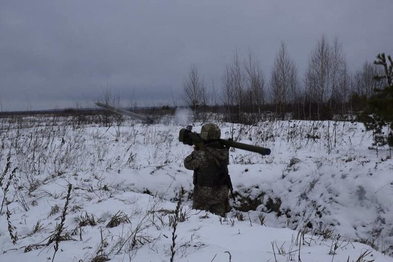 A member of the 14th Separate Mechanised Brigade of the Ukrainian Armed Forces takes part in anti-aircraft military drills in the Volyn region, Ukraine. Reuters