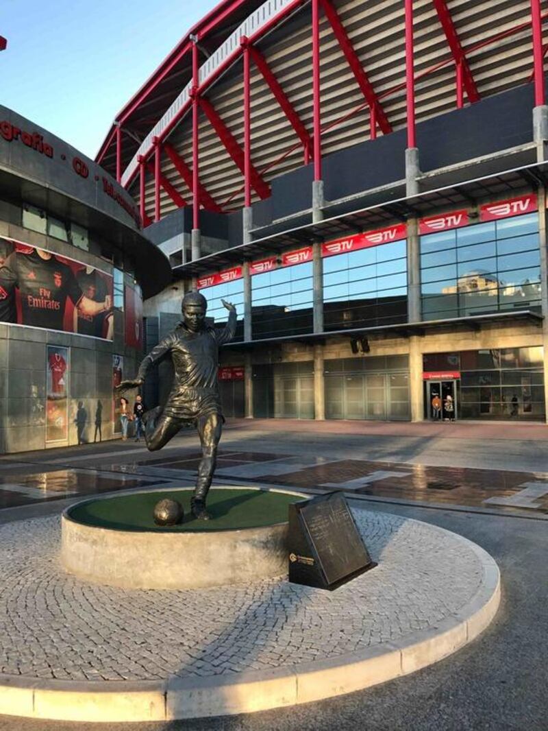 A statue of Eusebio outside Benfica's Stadium of Light in Lisbon, Portugal. Courtesy Andy Mitten