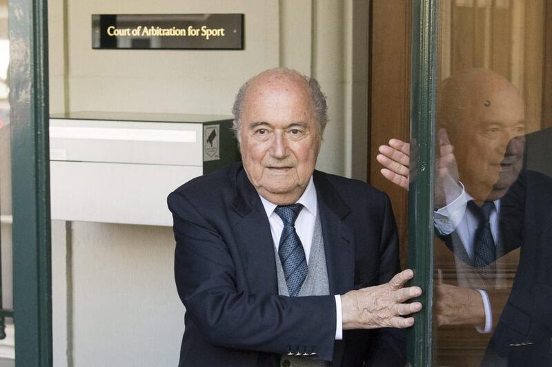 Former Fifa president Sepp Blatter leaves the international Court of Arbitration for Sport in Lausanne, Switzerland, after attending as a witness for the hearing of Uefa president Michel Platini who was appealing against a six-year Fifa ban. EPA