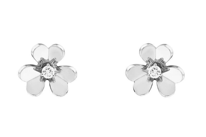 Mini Frivole earrings in white gold set with a diamond. Courtesy of Van Cleef & Arpels