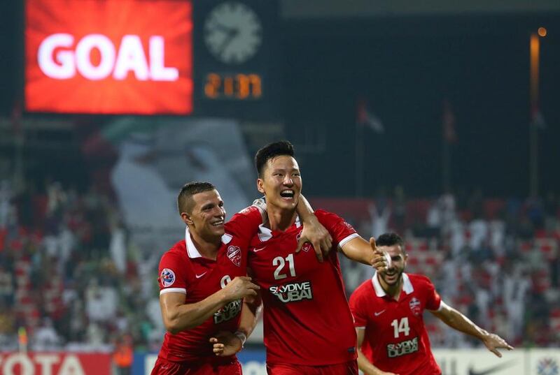 Kwon Kyung-won scored in the last minute to power Al Ahli into the Asian Champions League final. Marwan Naamani / AFP