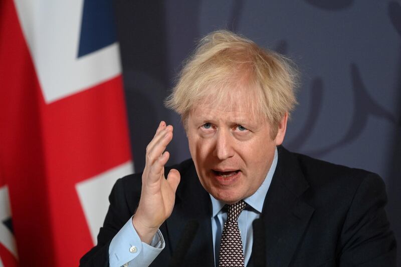 British Prime Minister Boris Johnson holds a news conference in Downing Street on the outcome of the Brexit negotiations, in London, Britain December 24, 2020. Paul Grover /Pool via REUTERS TPX IMAGES OF THE DAY