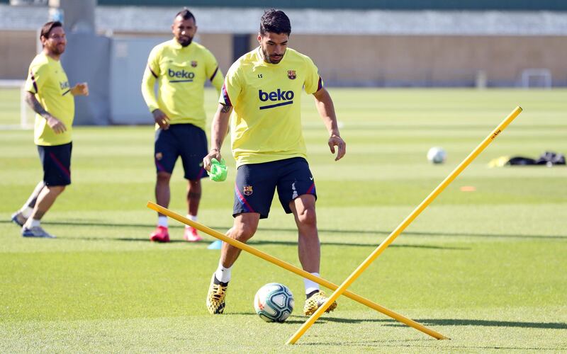 Luis Suarez during a training session at Ciutat Esportiva Joan Gamper. Getty Images