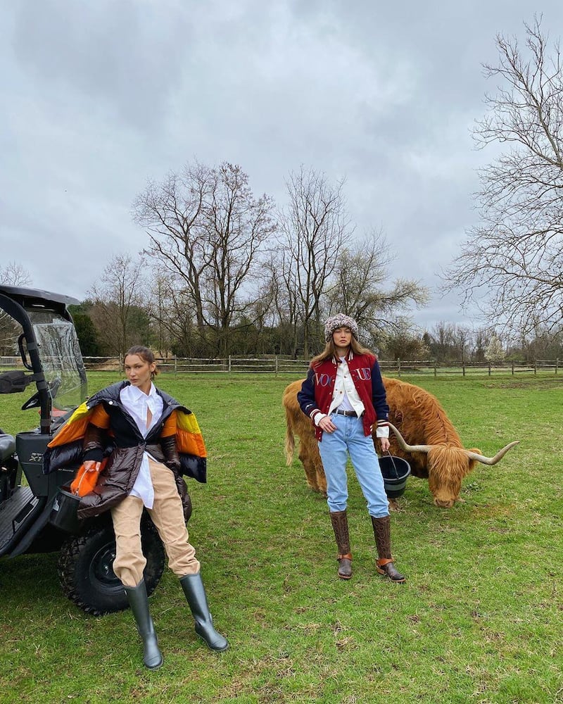 One of the first images Gigi Hadid shared on social media after announcing her pregnancy, at home on the family's Pennsylvania farm with sister, Bella Hadid. Instagram / Gigi Hadid