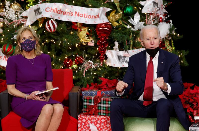 Joe Biden and first lady Jill Biden pay a visit to Children's National Hospital in Washington, on December 23. Reuters