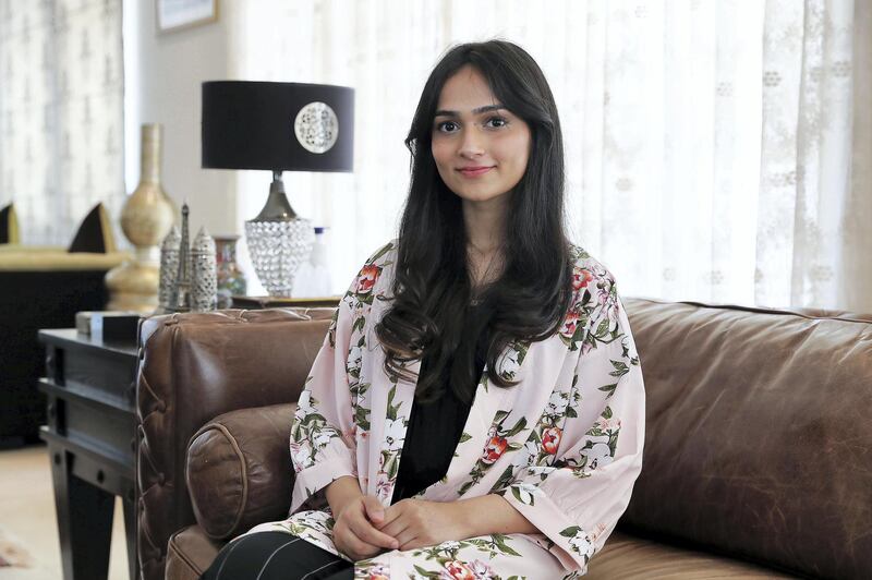 DUBAI , UNITED ARAB EMIRATES , JULY 9 – 2018 :- Ameerah Parvez , student of GEMS Wellington Academy Silicon Oasis scored perfect marks in IB at her home in Jumeirah Park in Dubai.  ( Pawan Singh / The National )  For News. Story by Anam Rizvi