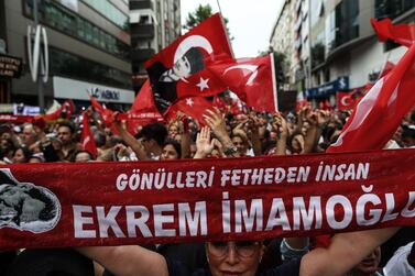 Supporters of Republican People's Party candidate for Istanbul mayor Ekrem Imamoglu. Sedat Suna / EPA
