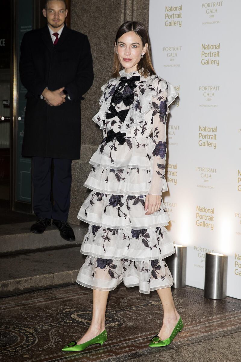 Alexa Chung wears Erdem as she attends a gala at National Portrait Gallery on March 12, 2019. Getty Images