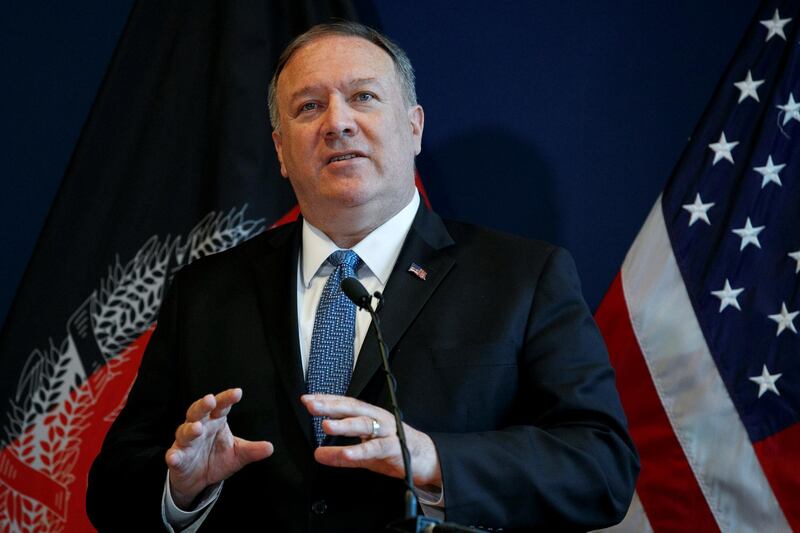 Secretary of State Mike Pompeo speaks during a news conference at the U.S. Embassy in Kabul, Afghanistan, June 25, 2019. Jacquelyn Martin/Pool via REUTERS