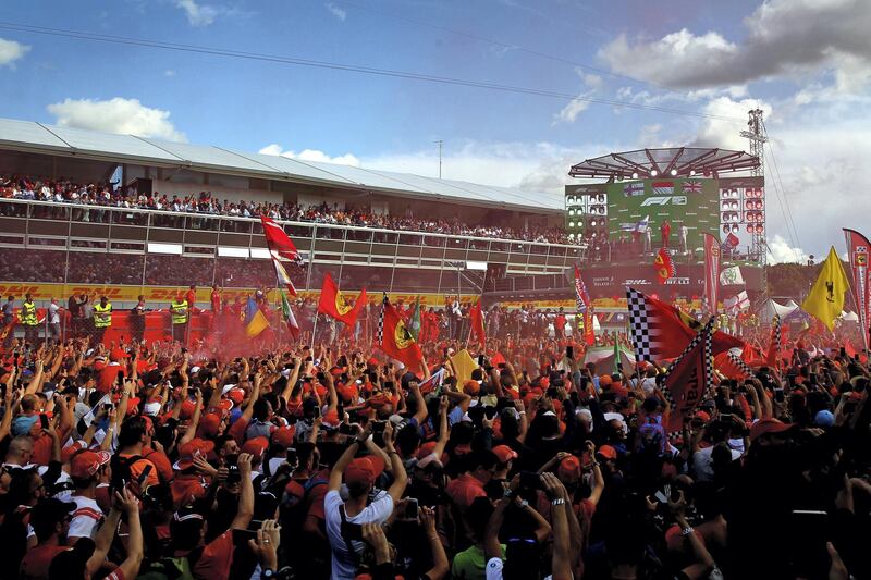 AUTODROMO NAZIONALE, MONZA, ITALY - 2019/09/08: Scuderia Ferrari supporters , attend the awards ceremony after the Italian Formula One Grand Prix. (Photo by Marco Canoniero/LightRocket via Getty Images)