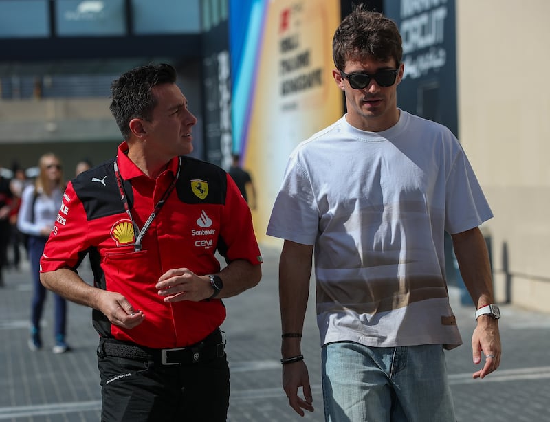 Charles Leclerc of Ferrari arrives on race day 