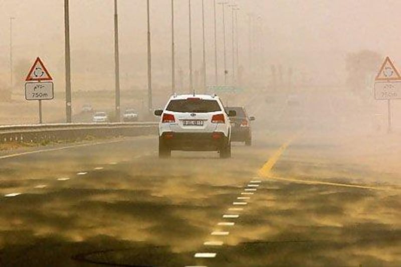 Winds of up to 50kph whipped up sand and dust, reducing visibility to 800 metres.