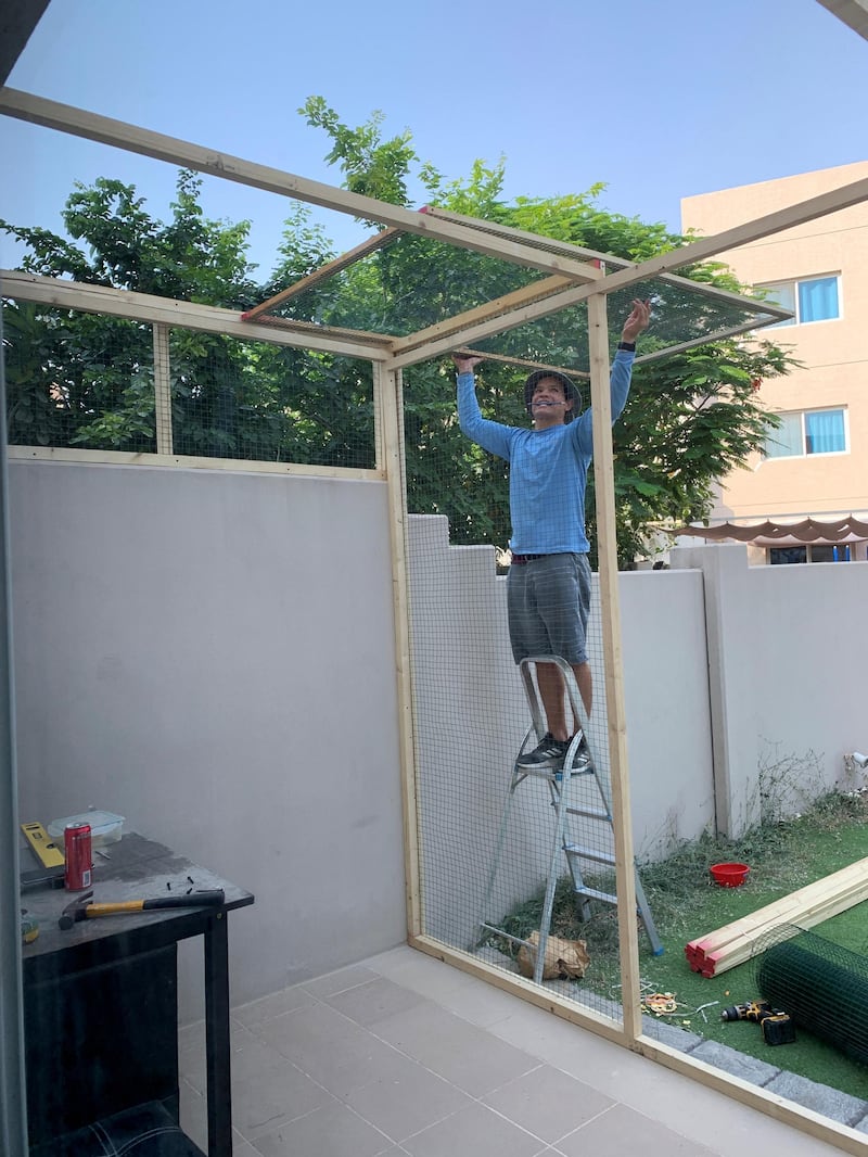 Ernesto putting together the catio. It took him about three days to build.
